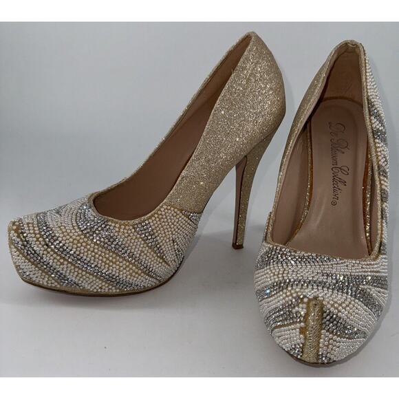 Heels Women's Size 9 De Blossom Collection Silver Crystals Sparkle Pumps Bling - Picture 1 of 14